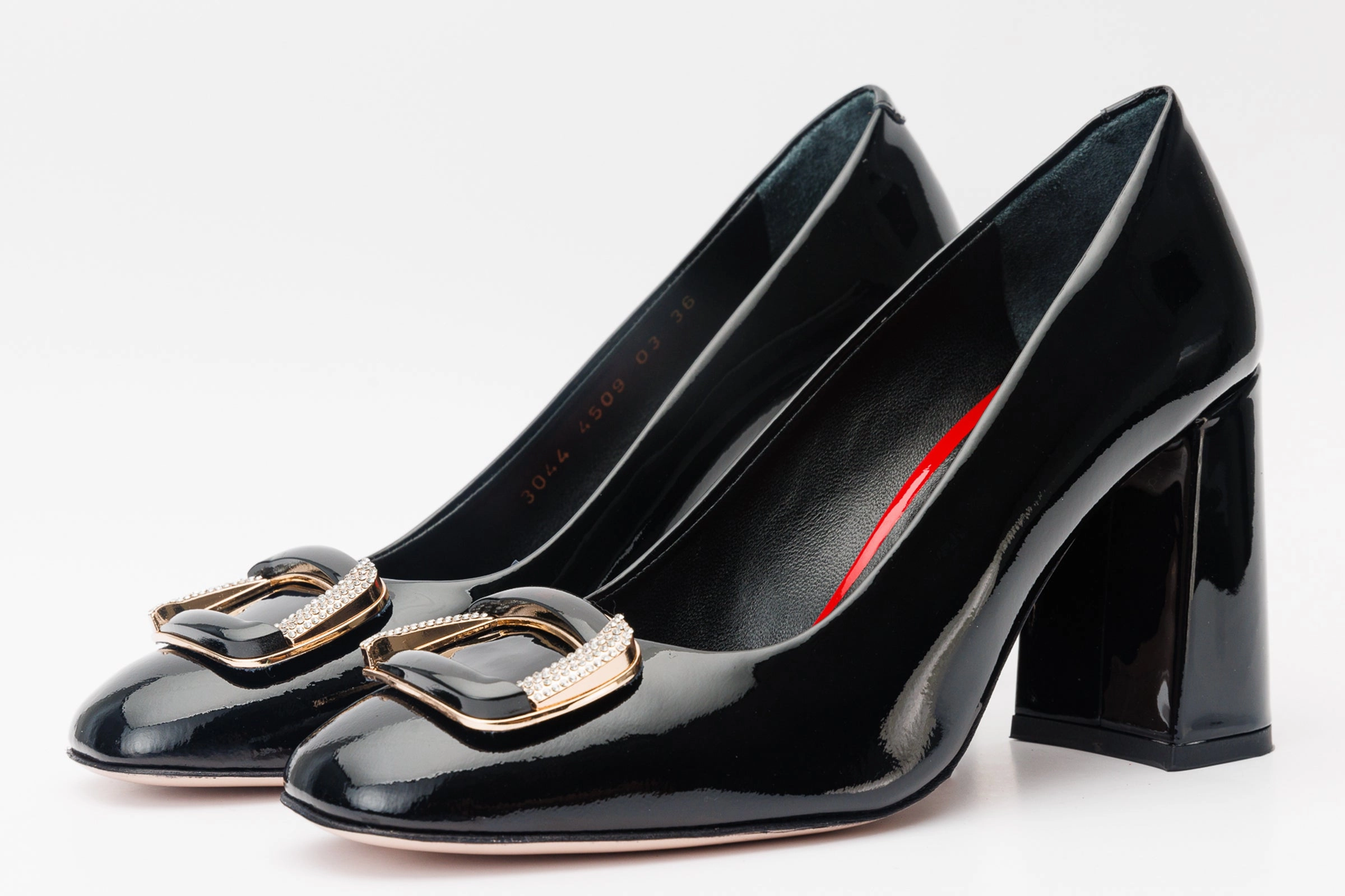 The Ferrara Black Patent Leather Block Heel Pump Women Shoe