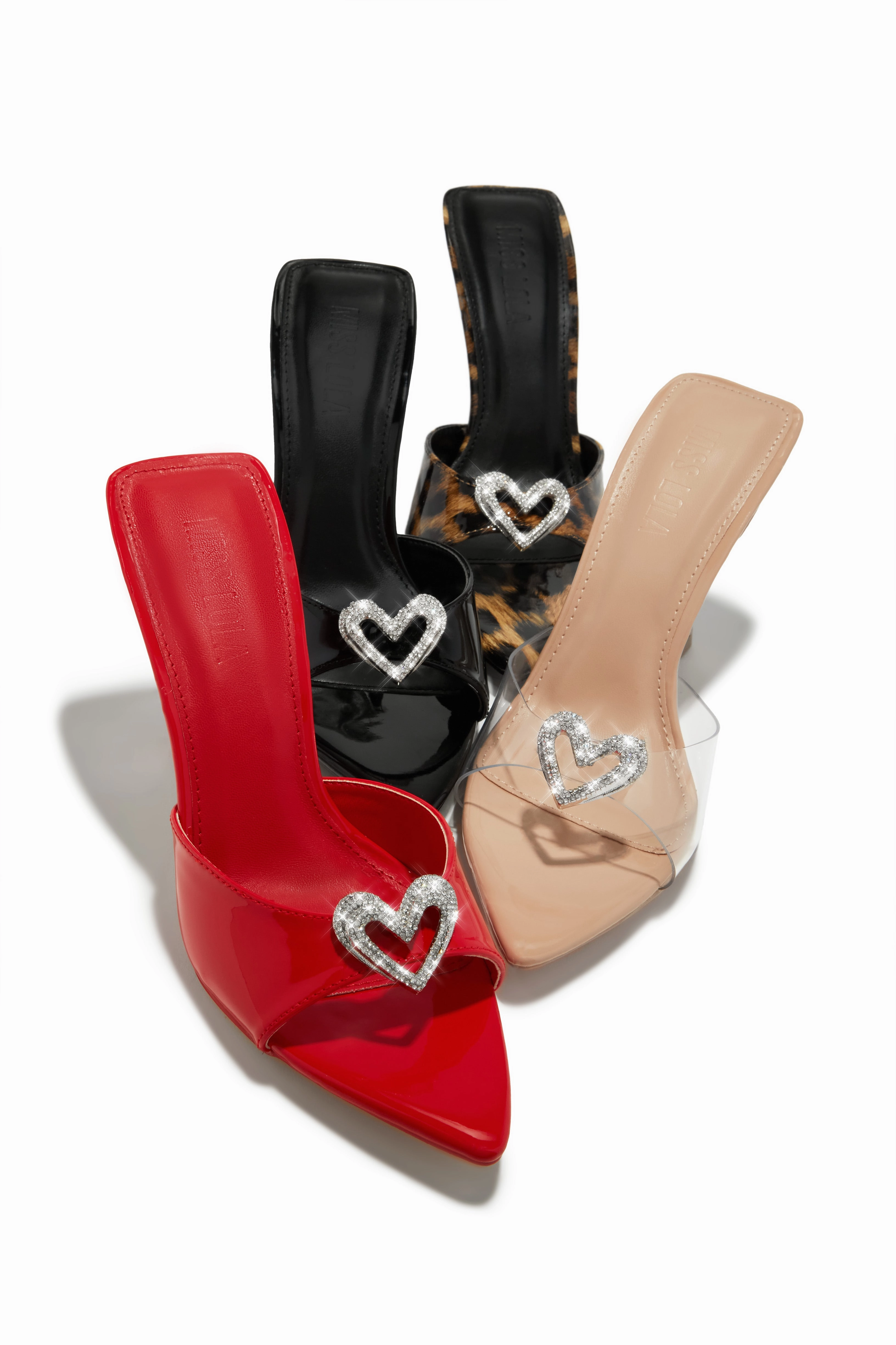 Uilani Heart Embellished Mule Heels - Clear