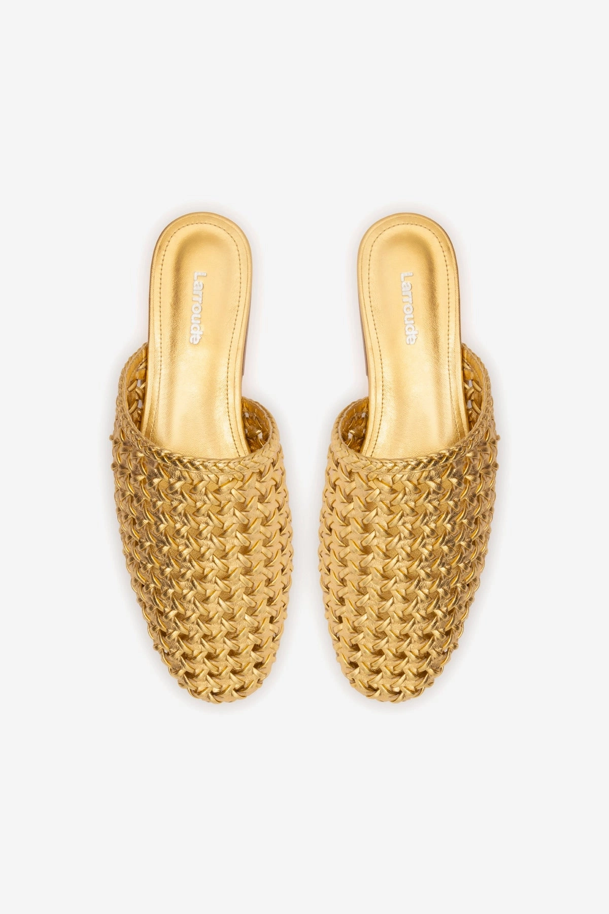 Venice Macrame Flat Mule In Gold Metallic Leather