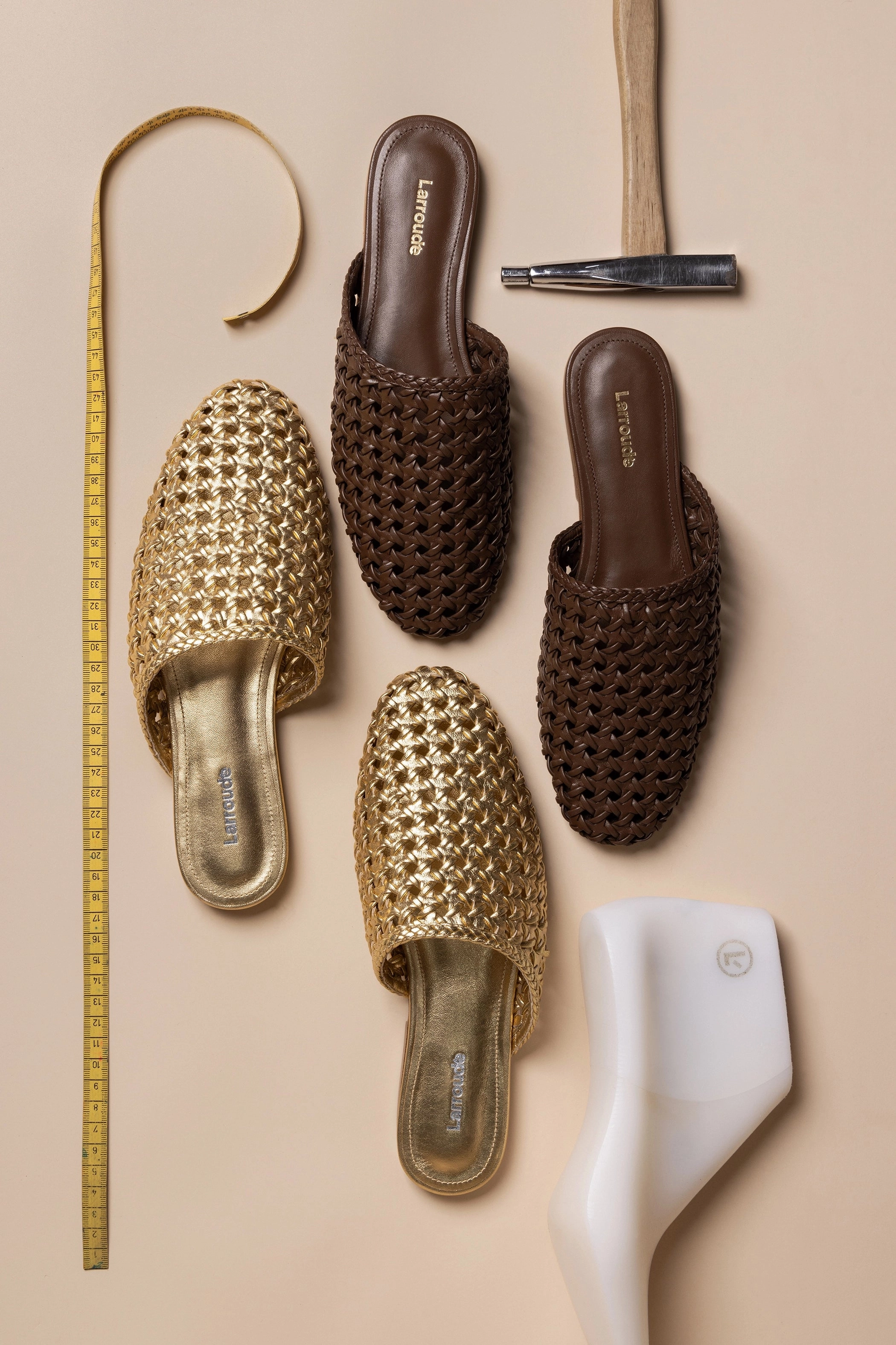 Venice Macrame Flat Mule In Gold Metallic Leather