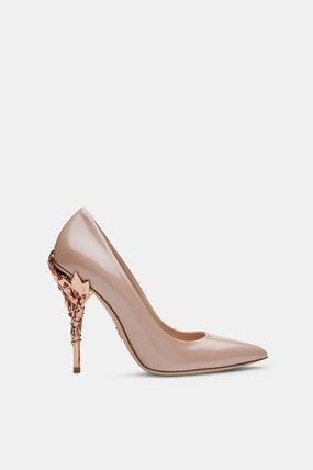 Vintage Pink Leather Eden Heels with Rose Gold Leaves