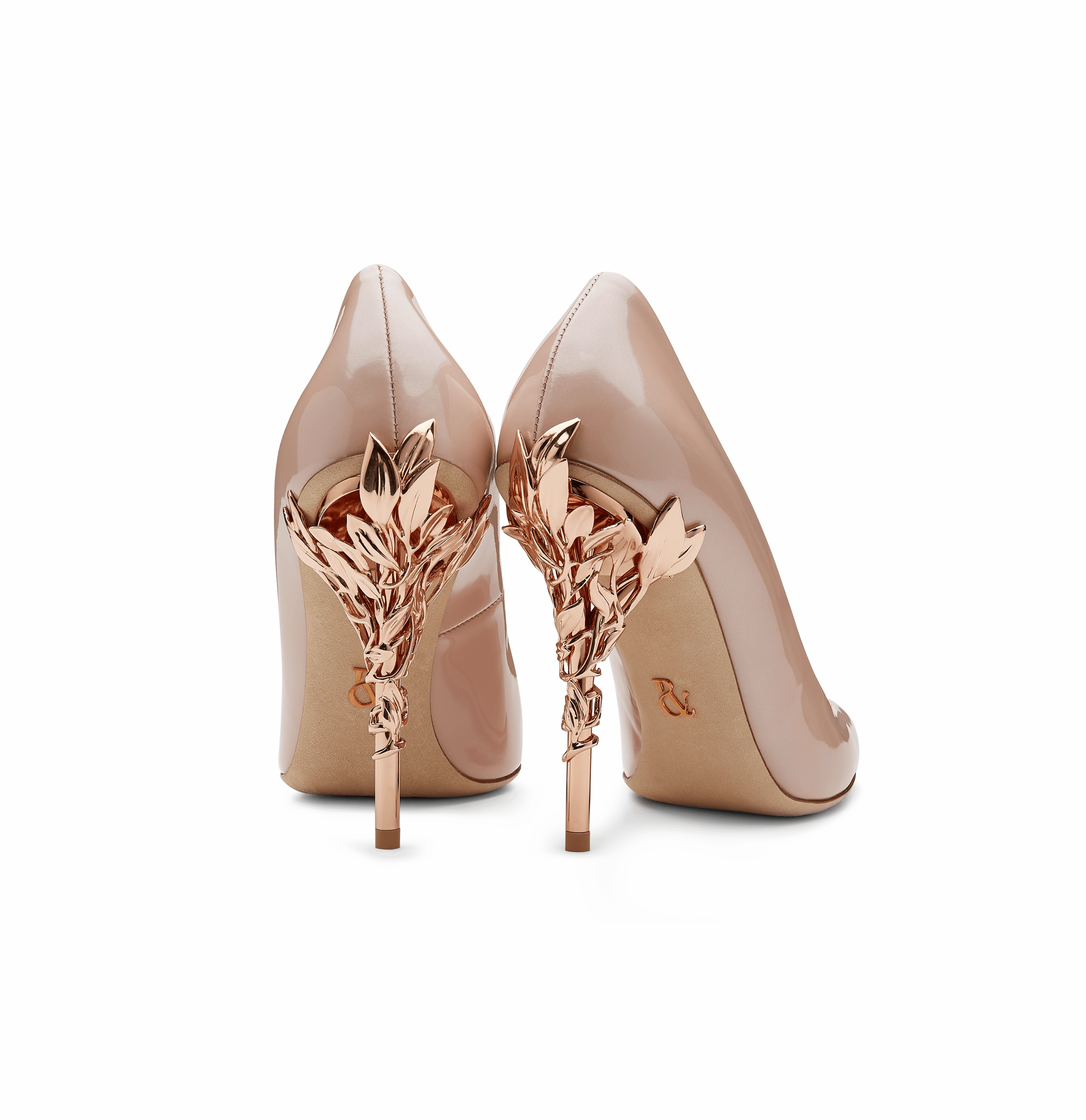 Vintage Pink Leather Eden Heels with Rose Gold Leaves
