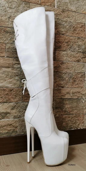 White Matte Over Knee Heel Boots