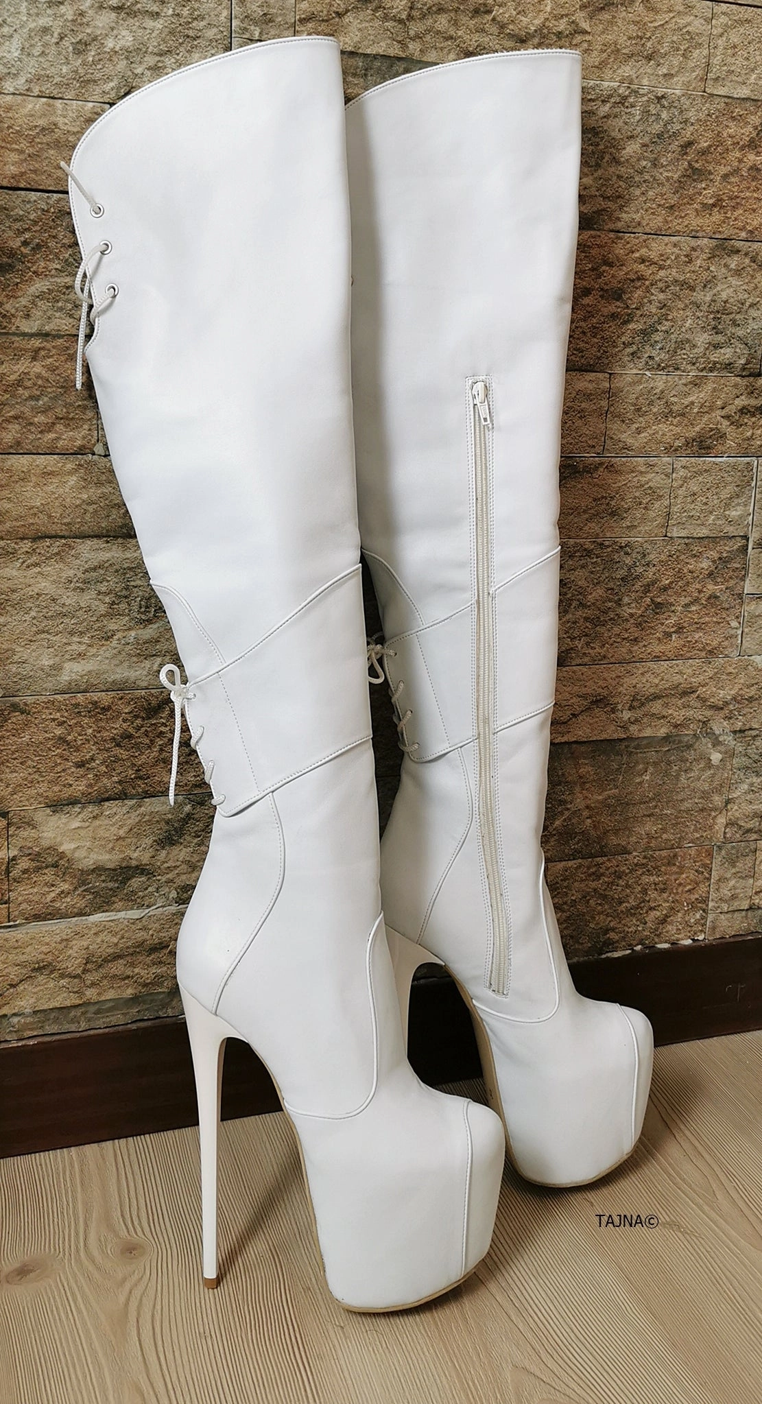White Matte Over Knee Heel Boots