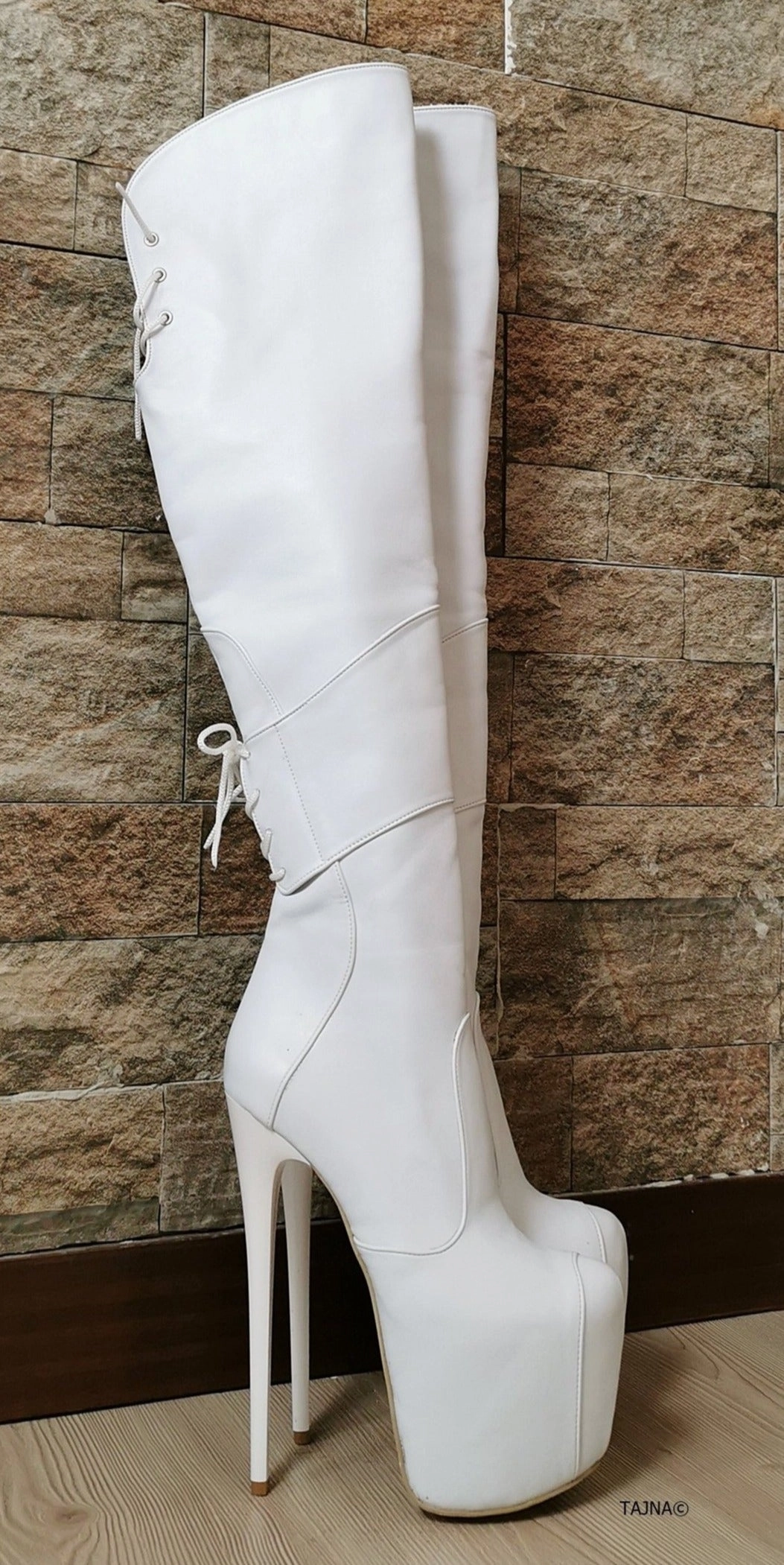 White Matte Over Knee Heel Boots