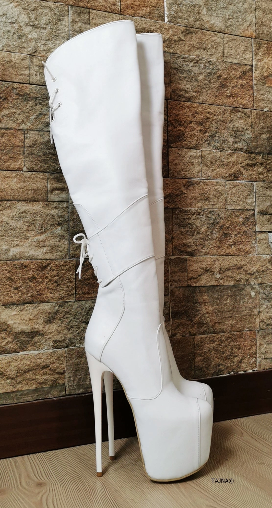 White Matte Over Knee Heel Boots