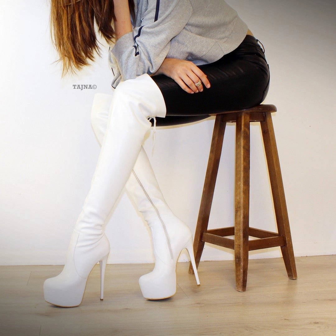 White Platform Knee High Boots