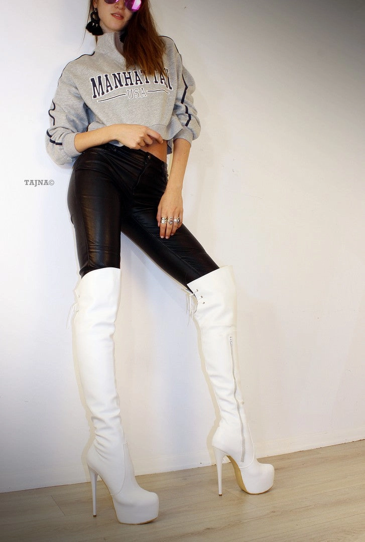 White Platform Knee High Boots