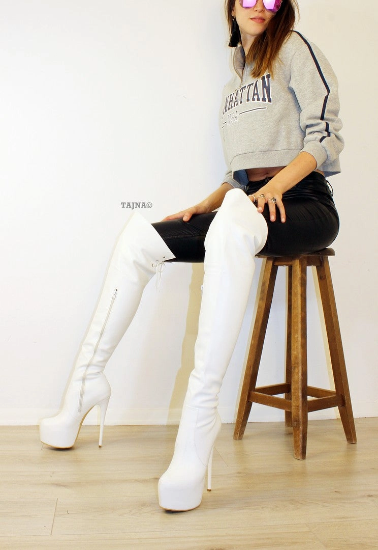 White Platform Knee High Boots