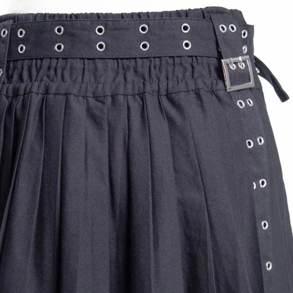 Women's Punk Eyelet Buckled Pleated Skirt