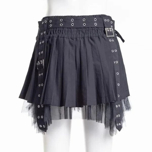 Women's Punk Eyelet Buckled Pleated Skirt