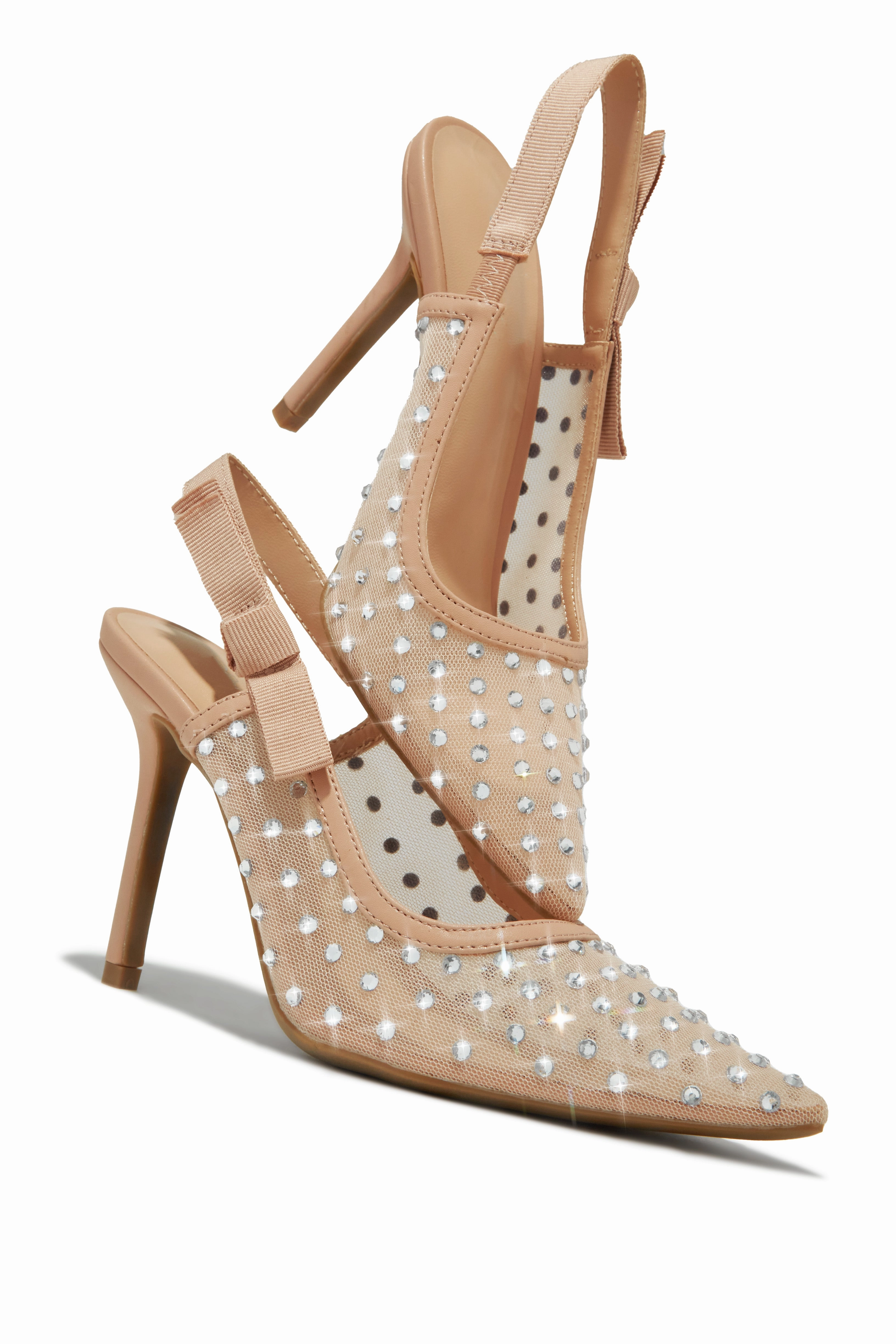 Yali Embellished Mesh Slingback Pumps - Nude