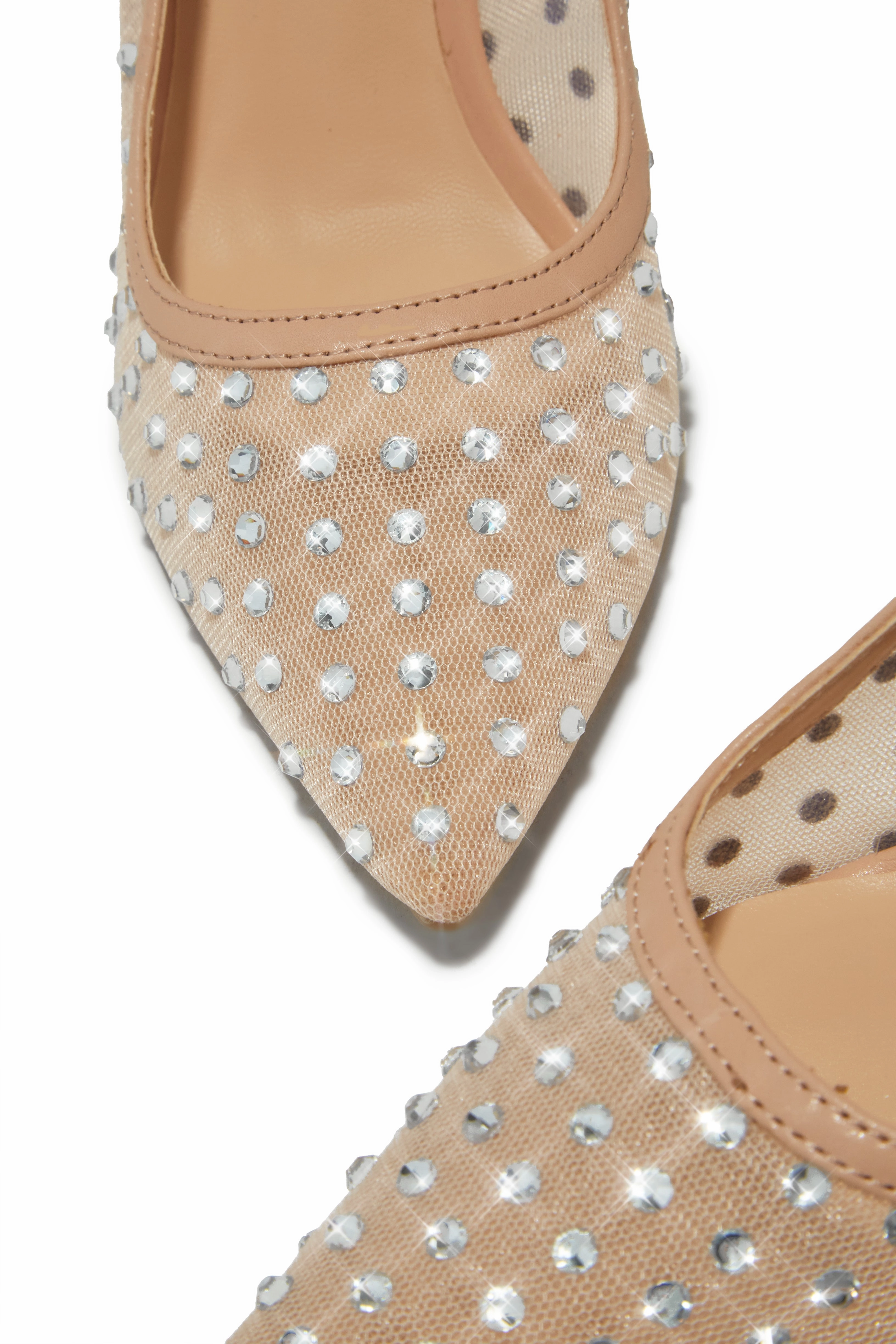 Yali Embellished Mesh Slingback Pumps - Nude