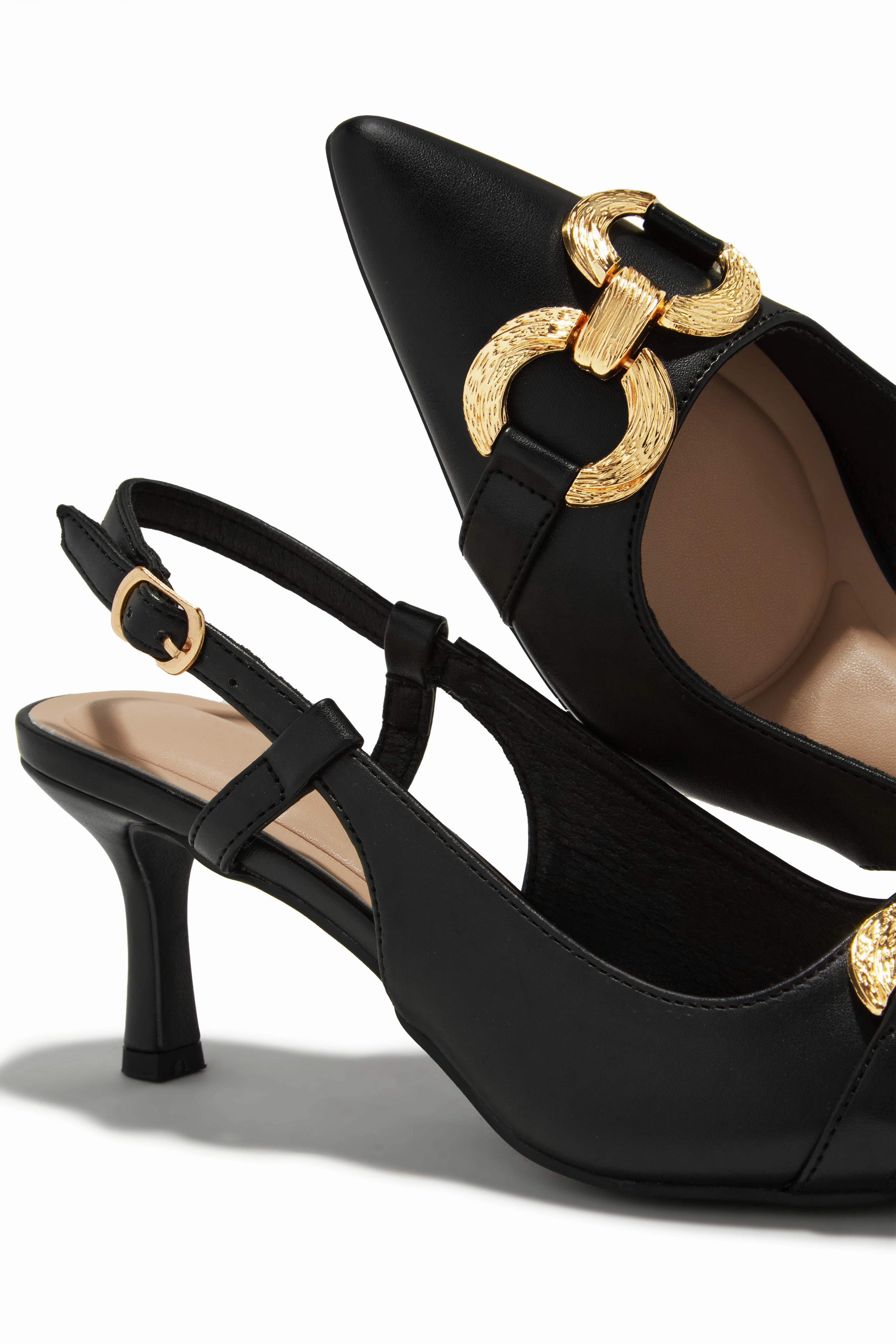 Yvaine Slingback Mid Heel Pumps - Black