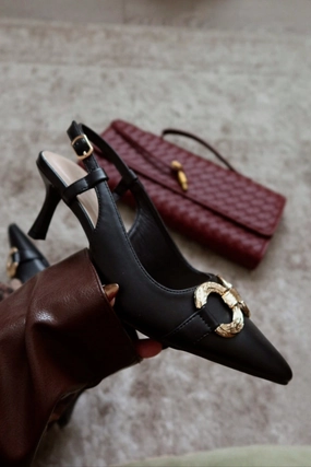 Yvaine Slingback Mid Heel Pumps - Black