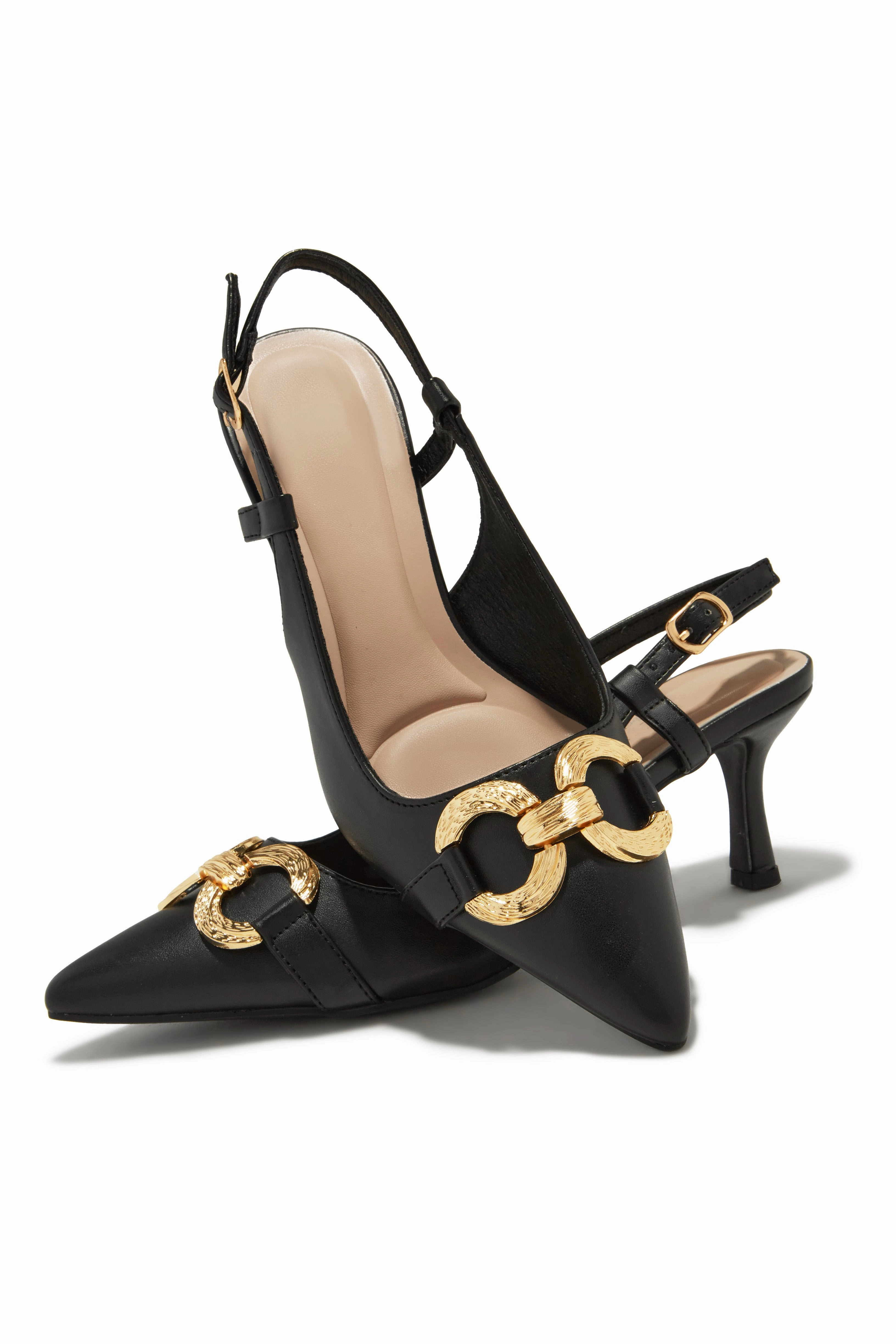 Yvaine Slingback Mid Heel Pumps - Black