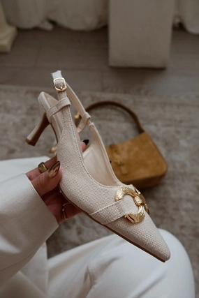 Yvaine Slingback Mid Heel Pumps - Nude